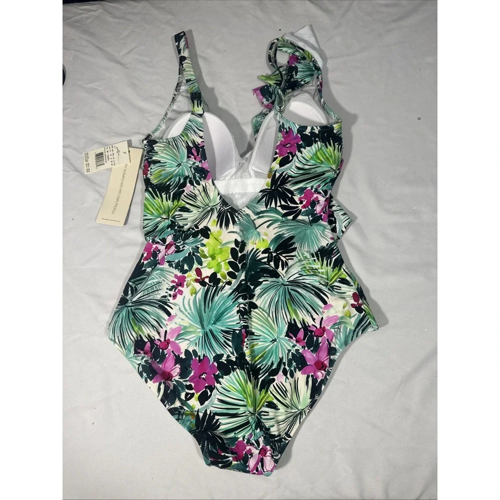 NWT Profile Gottex [ 10 ] Beautiful Day V-Neck Ruffle One Piece Swimsuit‎ T1963